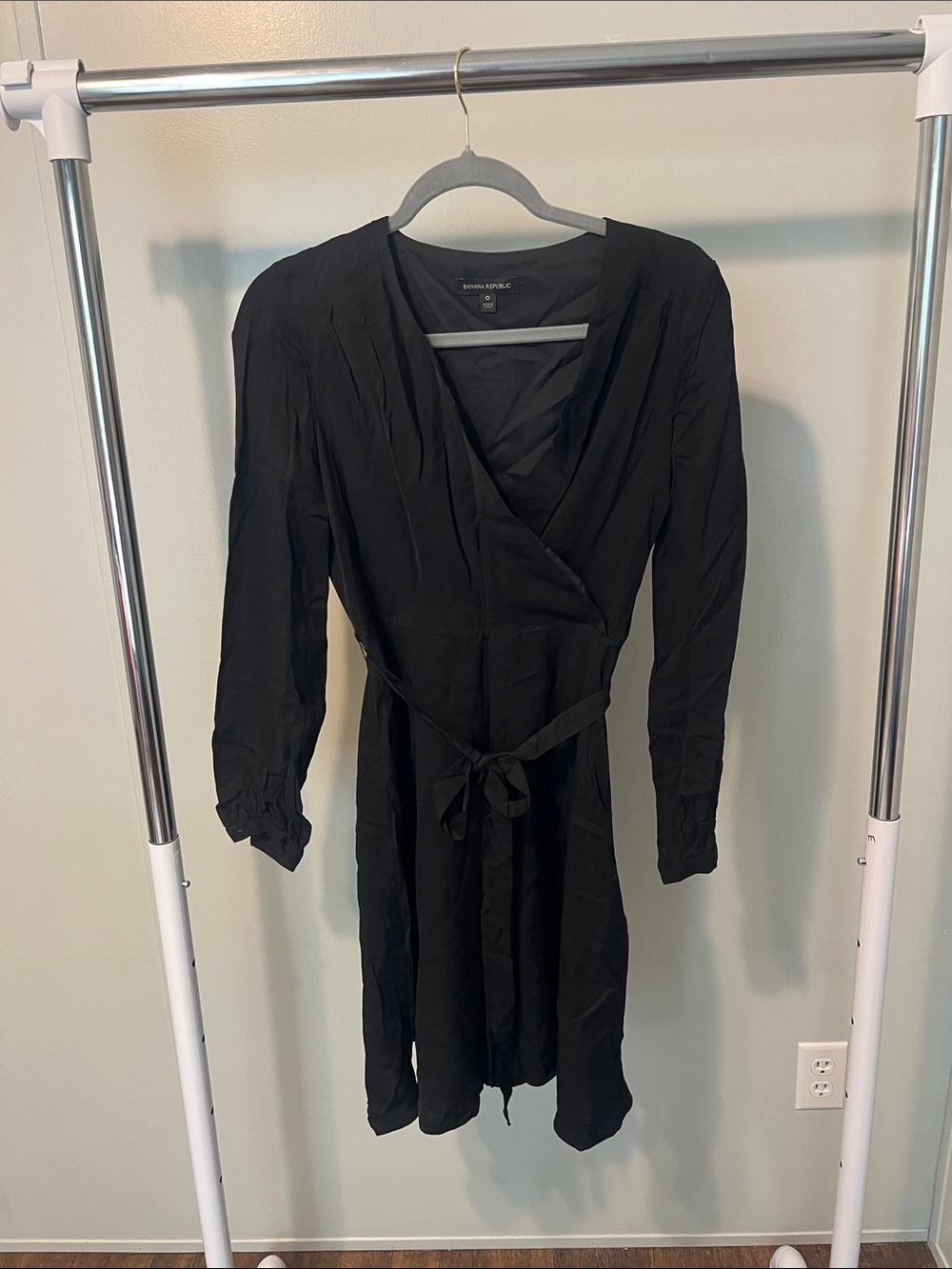 Black Long Sleeve Wrap Dress with Adjustable/Removable Tie Waist